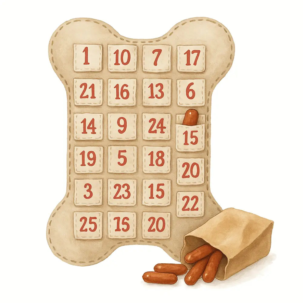 Bone-shaped advent calendar with meaty sausage fillings and leather texture