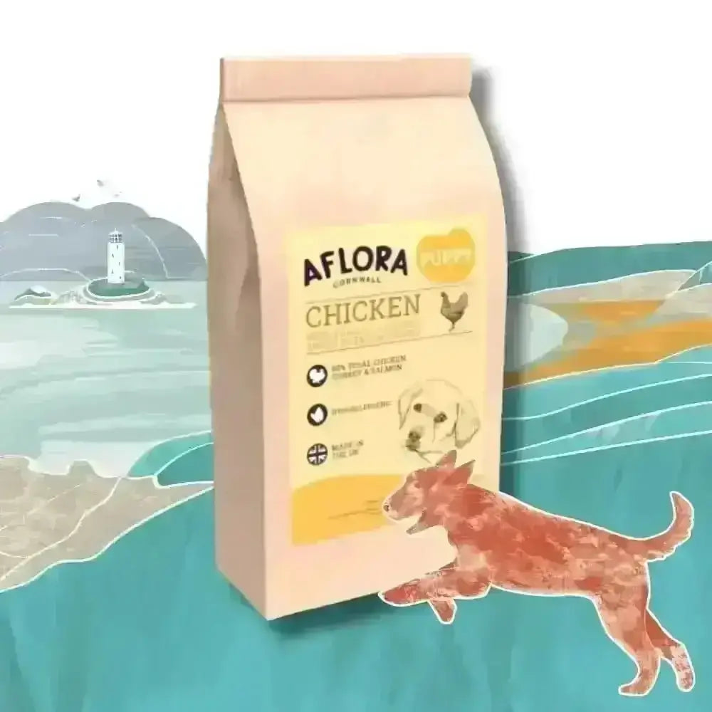 Aflora Puppy Chicken with Turkey grain free puppy food bag featuring puppy chicken and sweet potato