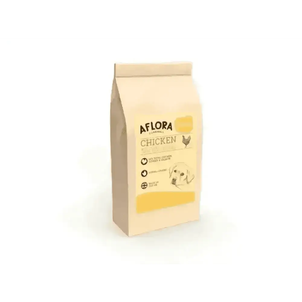 Aflora Puppy Chicken with Turkey grain free puppy food bag featuring puppy chicken and sweet potato