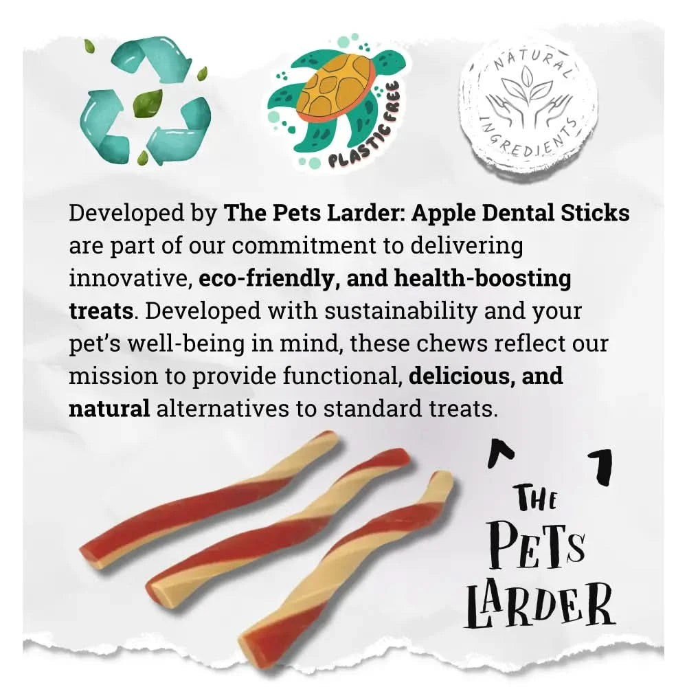 Apple Dental Stick from Pets Larder, natural apple fruit dental chew with red and white stripes