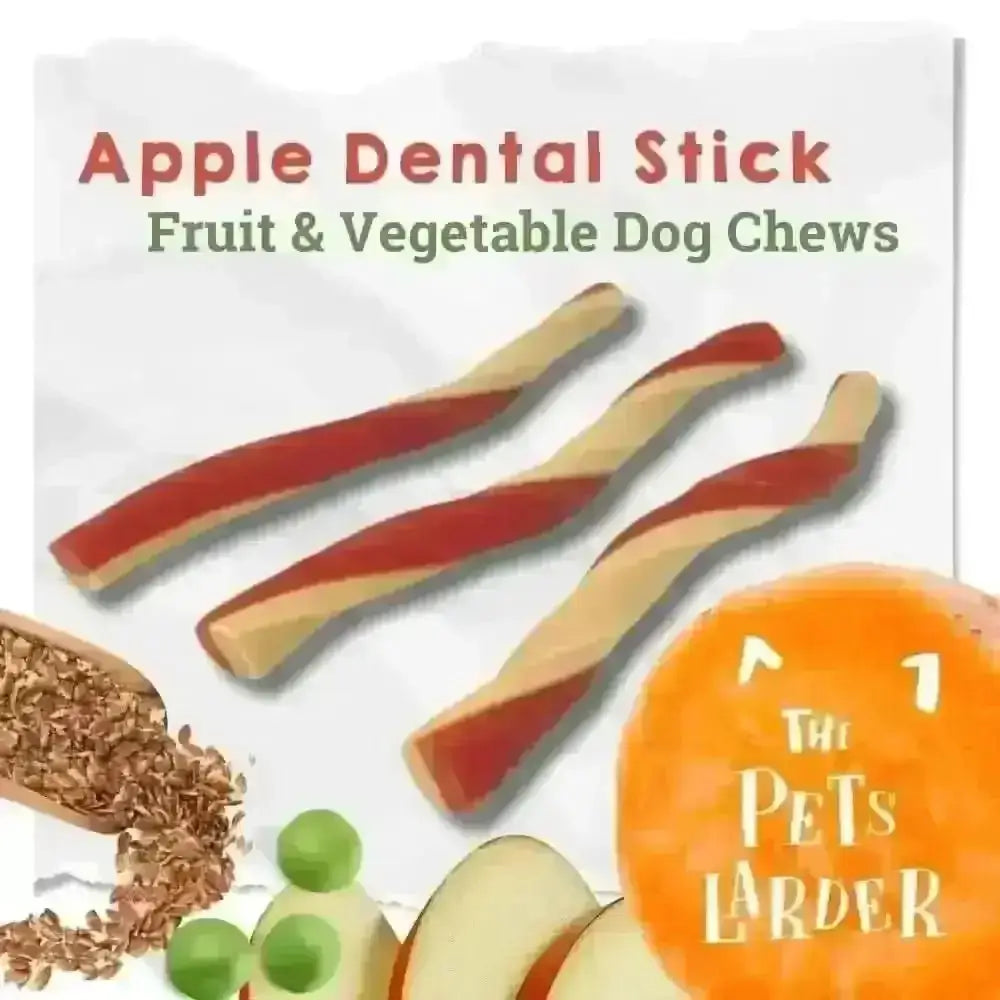 Red and beige twisted apple fruit dental sticks for dogs, Apple Dental Stick x 21