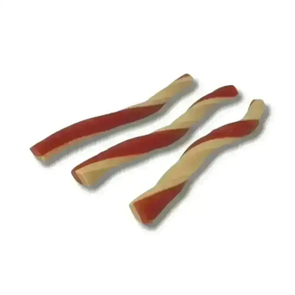 Three twisted red and beige apple fruit dental sticks, pack of 21