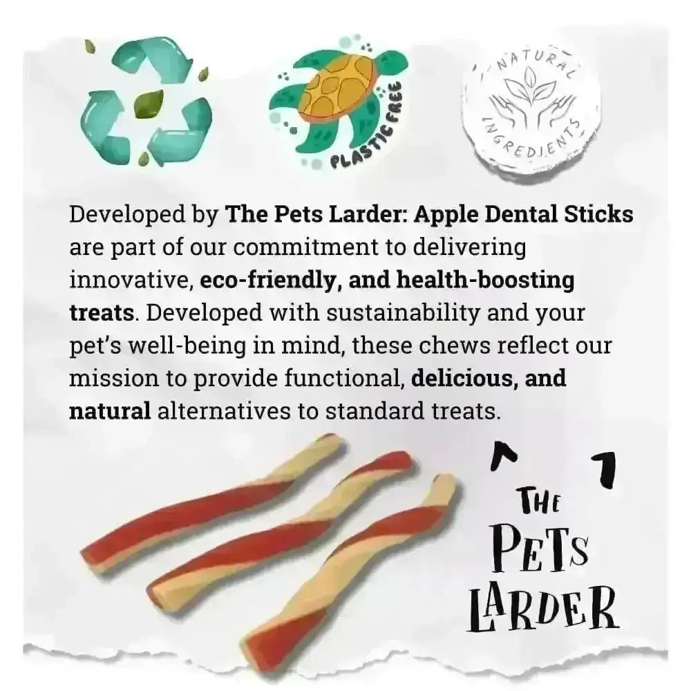 Red and beige twisted apple fruit dental sticks for pets, Apple Dental Stick x 21