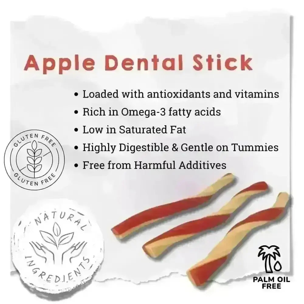 Red and beige twisted apple fruit dental sticks, pack of 21