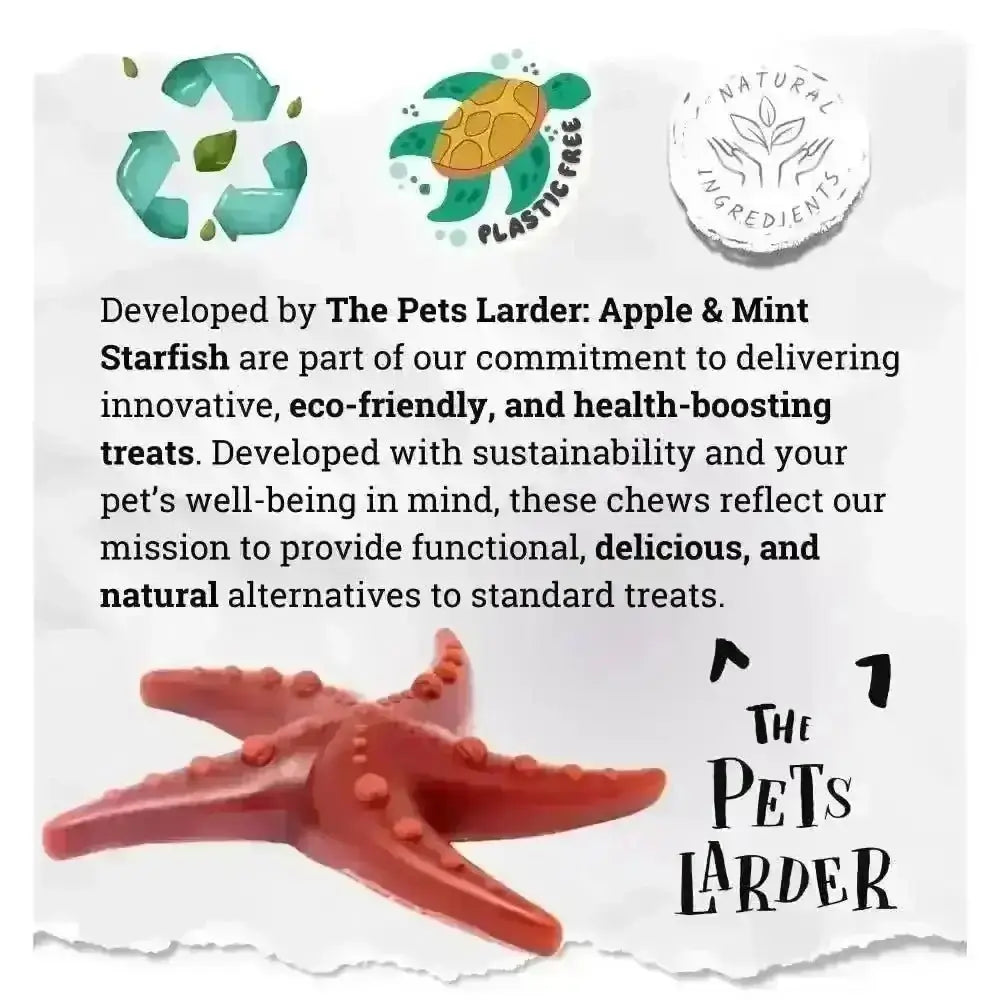 Pets Larder Apple & Mint Starfish chew toy promotes fresh breath and natural ingredients