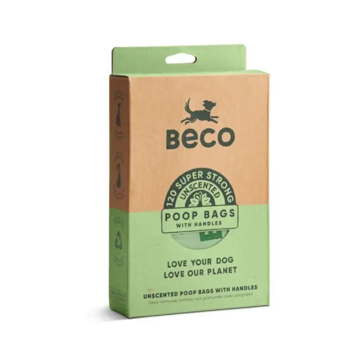 Beco Unscented Recycled Poop Bags with Handles x 120 Pack - Dog Accessories | Natural Pet Shop