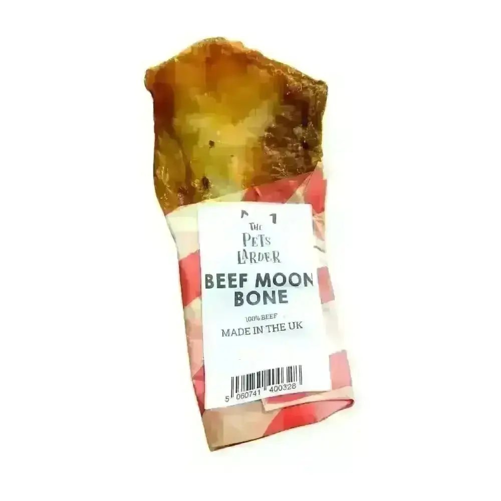 Beef Moon Bone natural leather chew toy for dogs in brown hues
