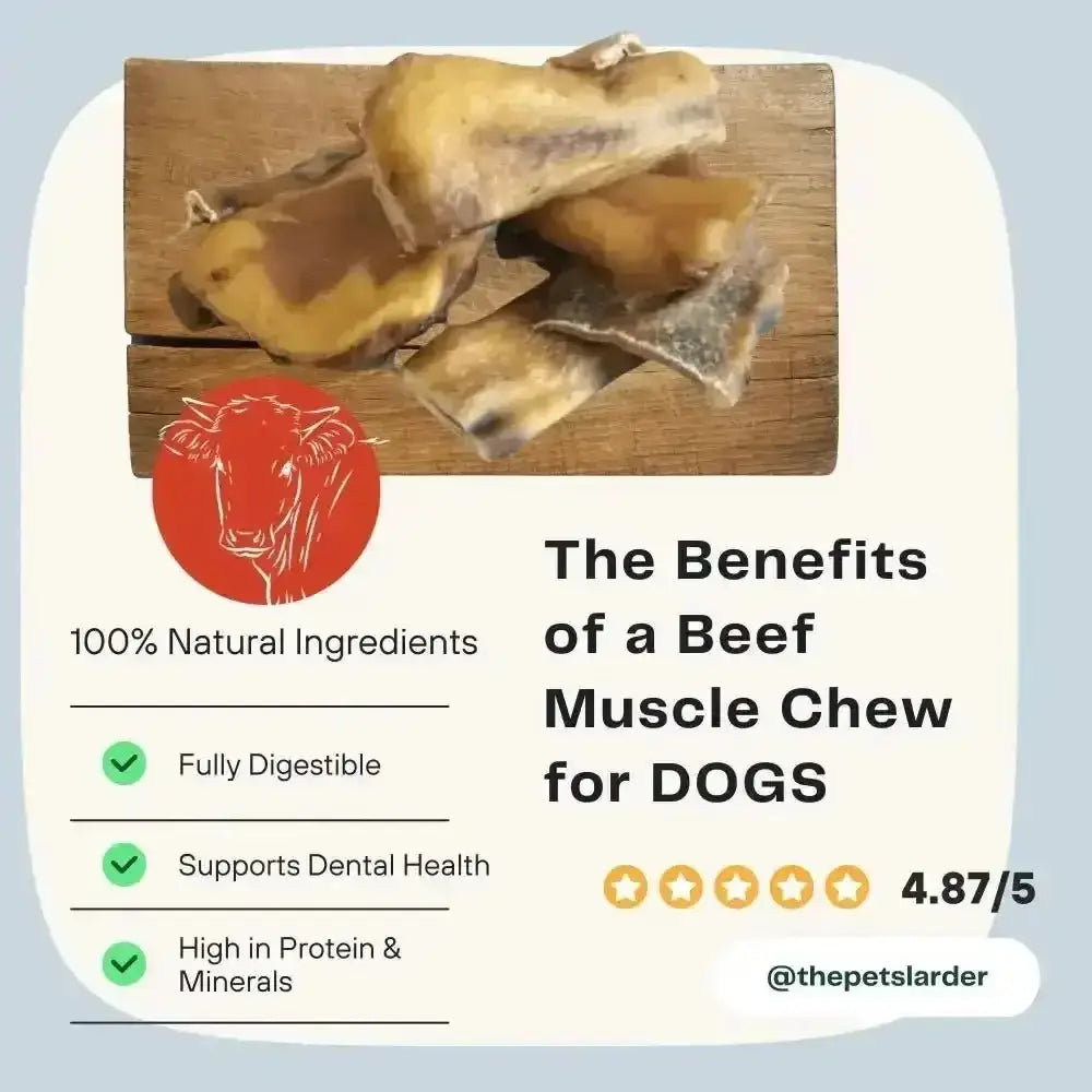 Natural beef muscle pieces chew for dogs, digestible and high in protein and minerals
