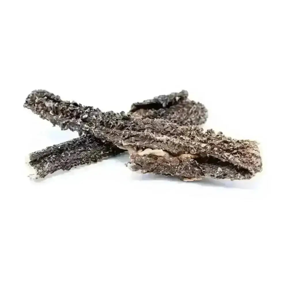 Black beef tripe natural dog chew with dried seaweed texture