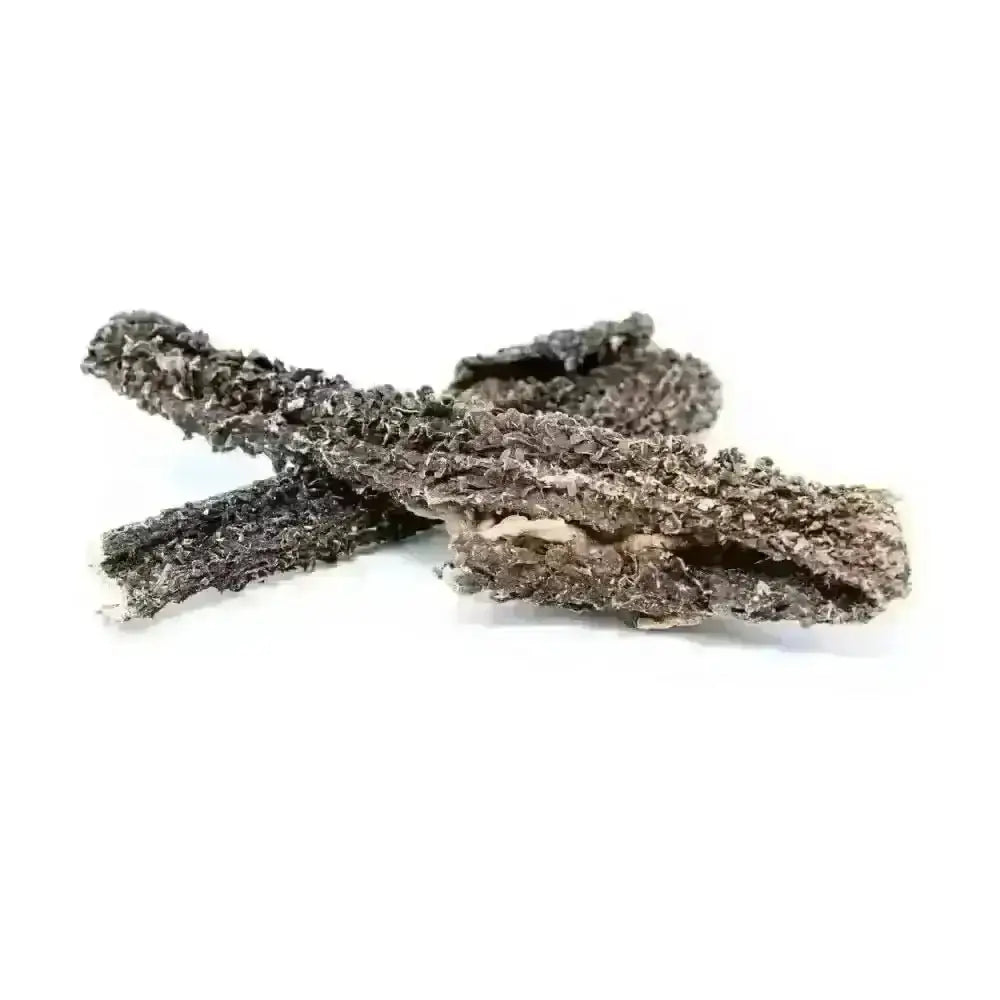 Black beef tripe natural dog chew with dried seaweed texture