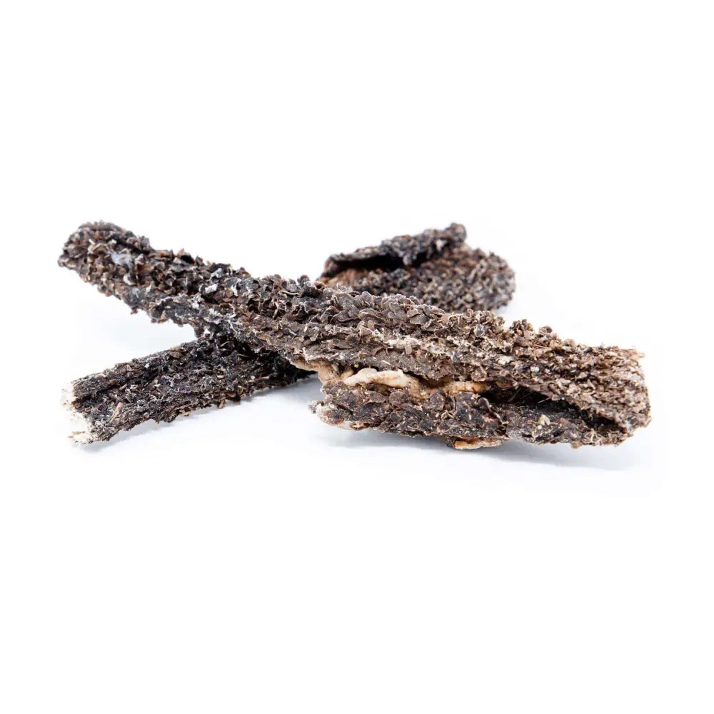 Black beef tripe natural dog chew with dried seaweed texture