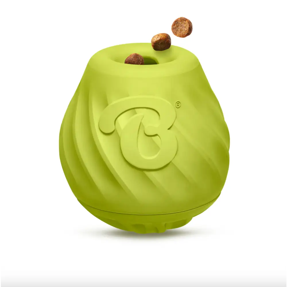 Green dog toy with a brand logo on a white background