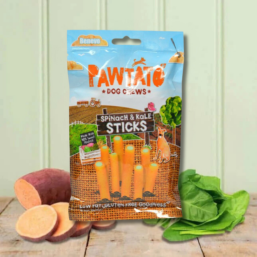 Benevo Pawtato Spinach & Kale Sticks Vegan Dog Chew - Natural Dog Chew