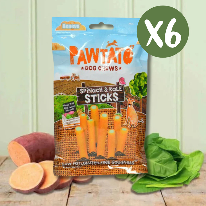 Benevo Pawtato Spinach & Kale Sticks Vegan Dog Chew - Box of 6