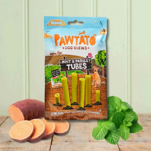 Benevo Pawtato Tubes with Mint & Parsley Root Vegan Dog Chew - Natural Dog Chew