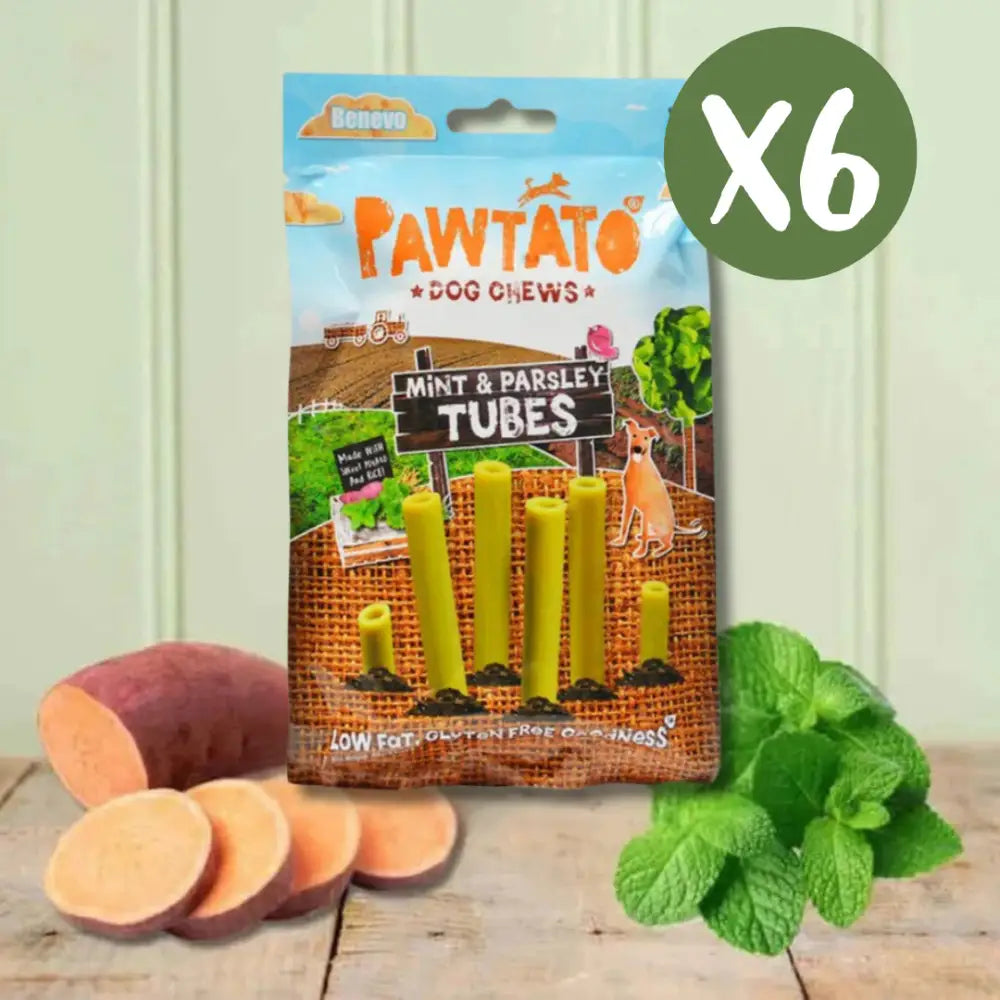 Benevo Pawtato Tubes with Mint & Parsley Root Vegan Dog Chew - Box of 6