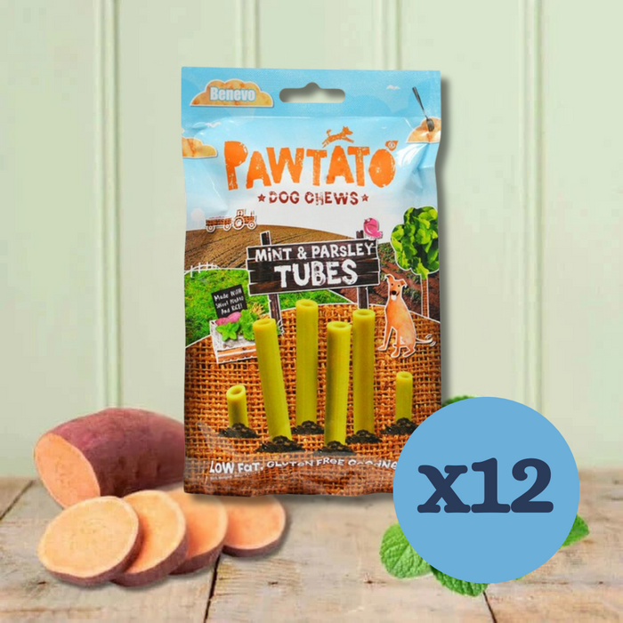 Benevo Pawtato Tubes with Mint & Parsley Root Vegan Dog Chew - Natural Dog Chew