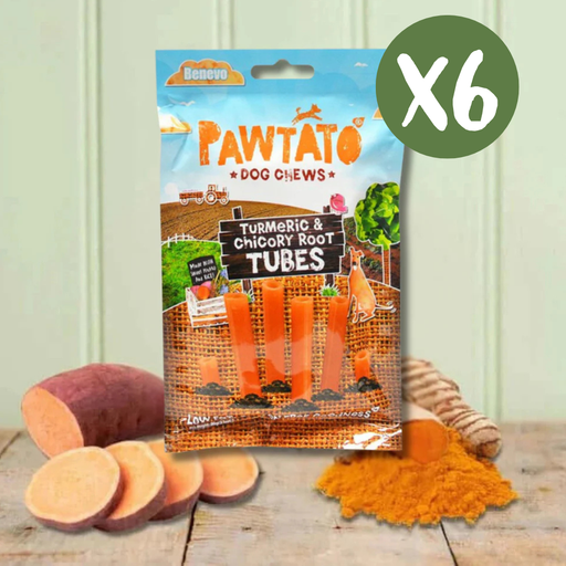 Benevo Pawtato Tubes with Turmeric & Chicory Root Vegan Dog Chew - Box of 6