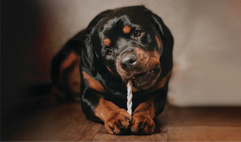 Dog Enjoying a JR Braided Lamb Treat