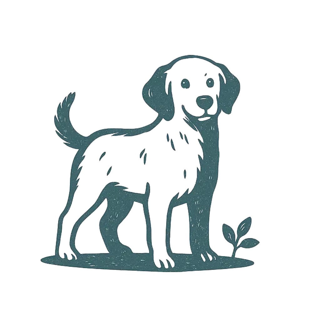 Blue dog-shaped metal wall art with green leaves.