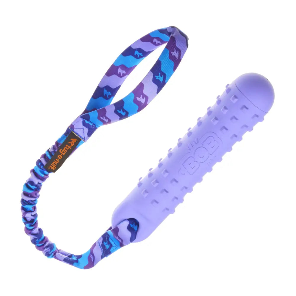 Purple dog dummy toy with textured surface and camouflage handle for BOB 3-in-1 dog dummy