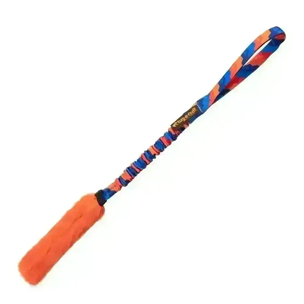 Orange fuzzy dog toy with braided rope handle from Bright Fauxtastic Tug for play hard