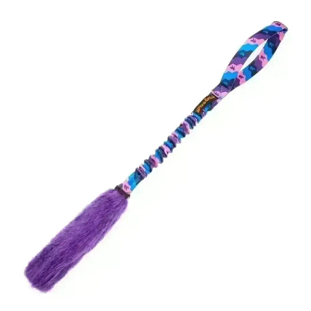 Purple plush tail toy with patterned handle from Bright Fauxtastic Tug for play hard fun
