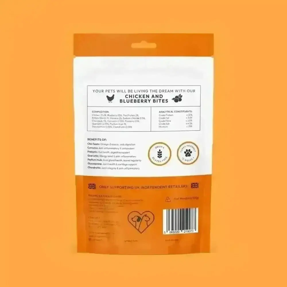 Bros Pets chicken and blueberry bites 100g pouch