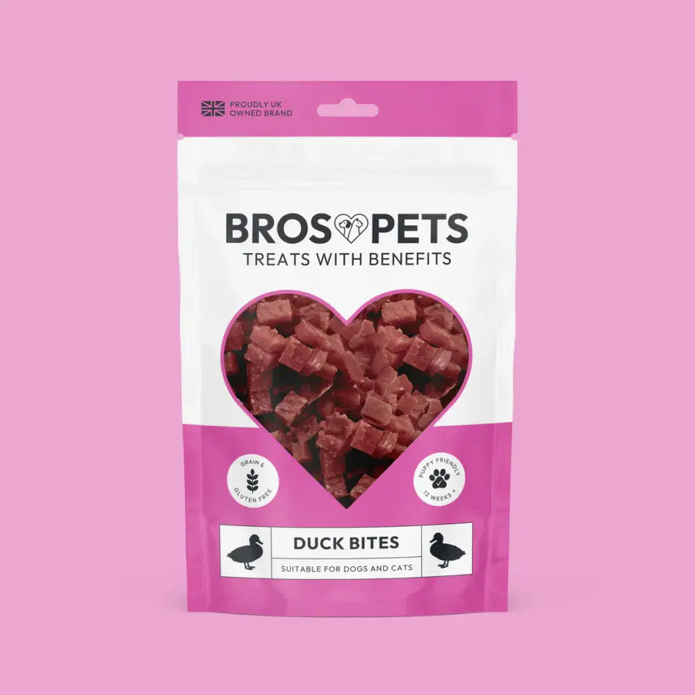 Bros Pets Duck Bites 100g pink resealable bag with heart window