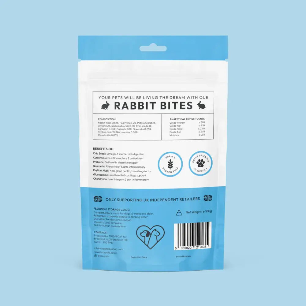 Bros Pets Rabbit Bites 100g blue and white pouch for rabbits