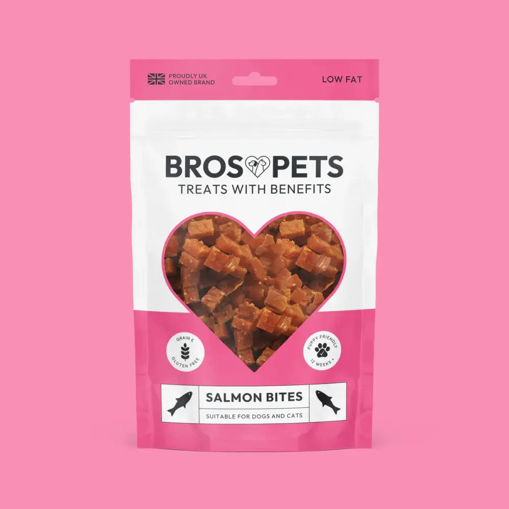 Bros Pets Salmon Bites 100g pink resealable bag for dogs and cats