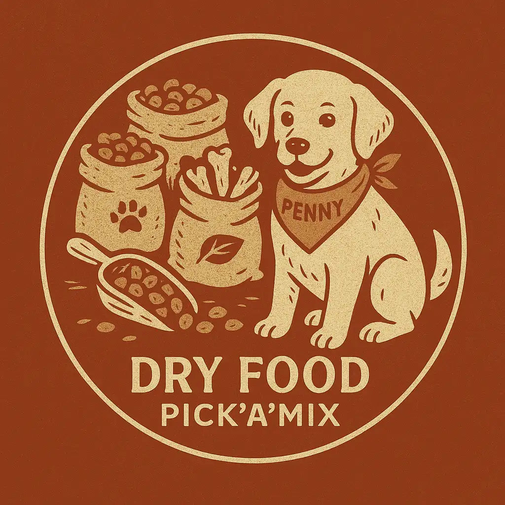 Brown dog dry food pick a mix bag with paw prints and leaves design