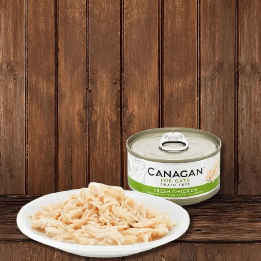 Canagan Cat Food Can with fresh chicken and white lid, green label, for cats