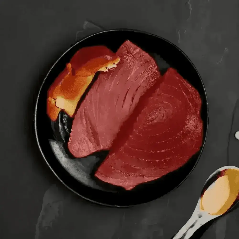 Image of Canagan Cat Food Can Tuna with Crab showcasing raw tuna slices and sushi