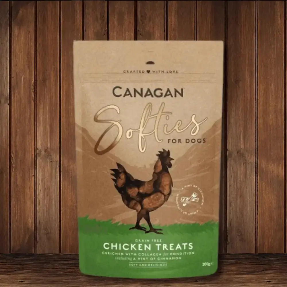 Canagan Chicken Softies for Dogs 200g with rooster illustration, natural dog treats