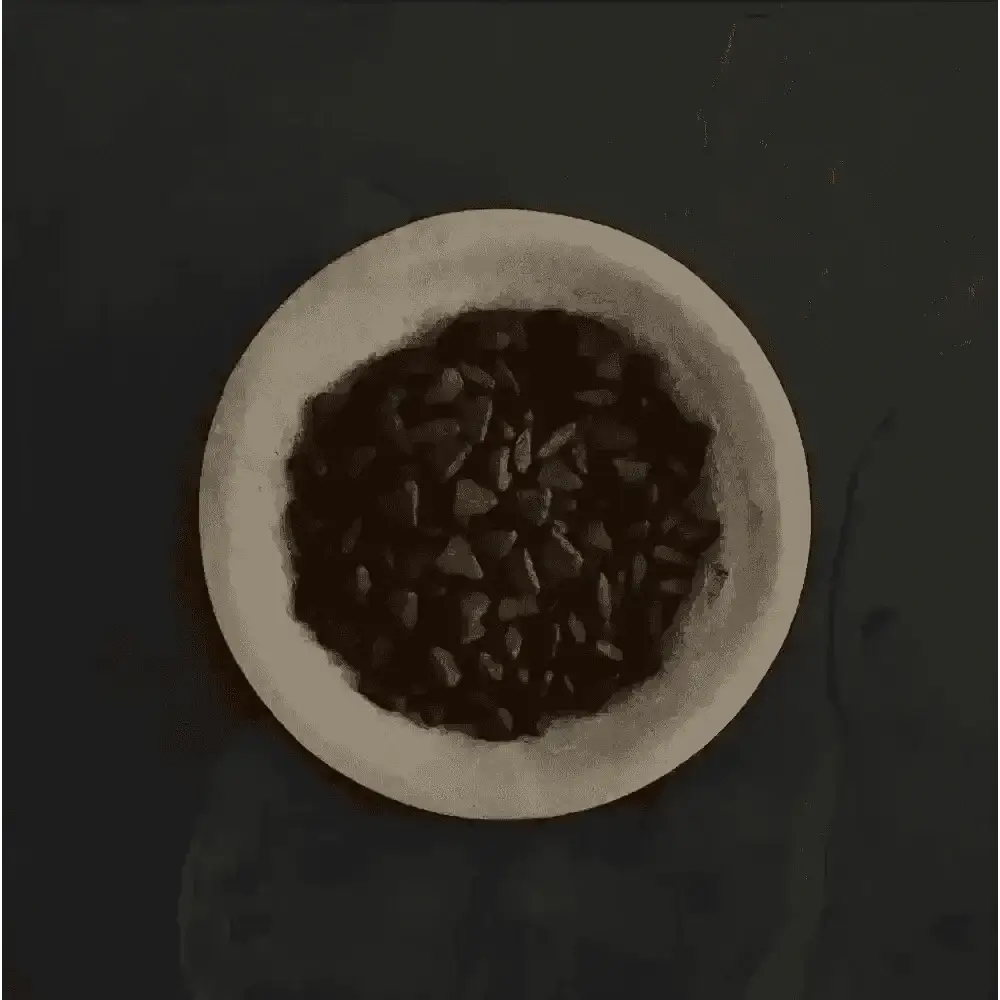 Brown triangular chocolate chips in white bowl from Canagan grain free cat food