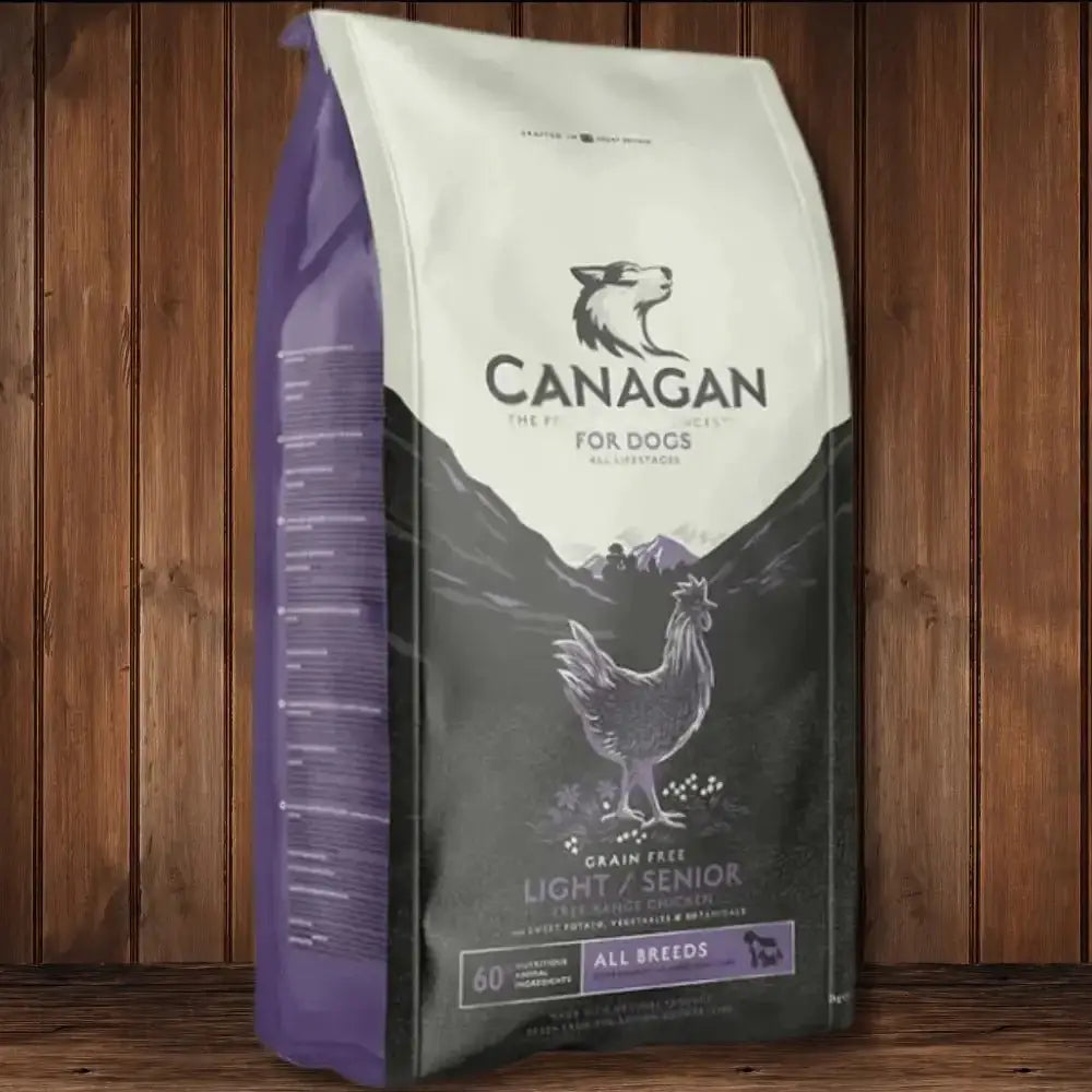 Canagan Grain-Free Dry Dog Food Light Senior Bag with Purple White Mountain Design