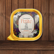 Canagan Petite Lamb Casserole Paté for Small Dogs in yellow and purple floral packaging