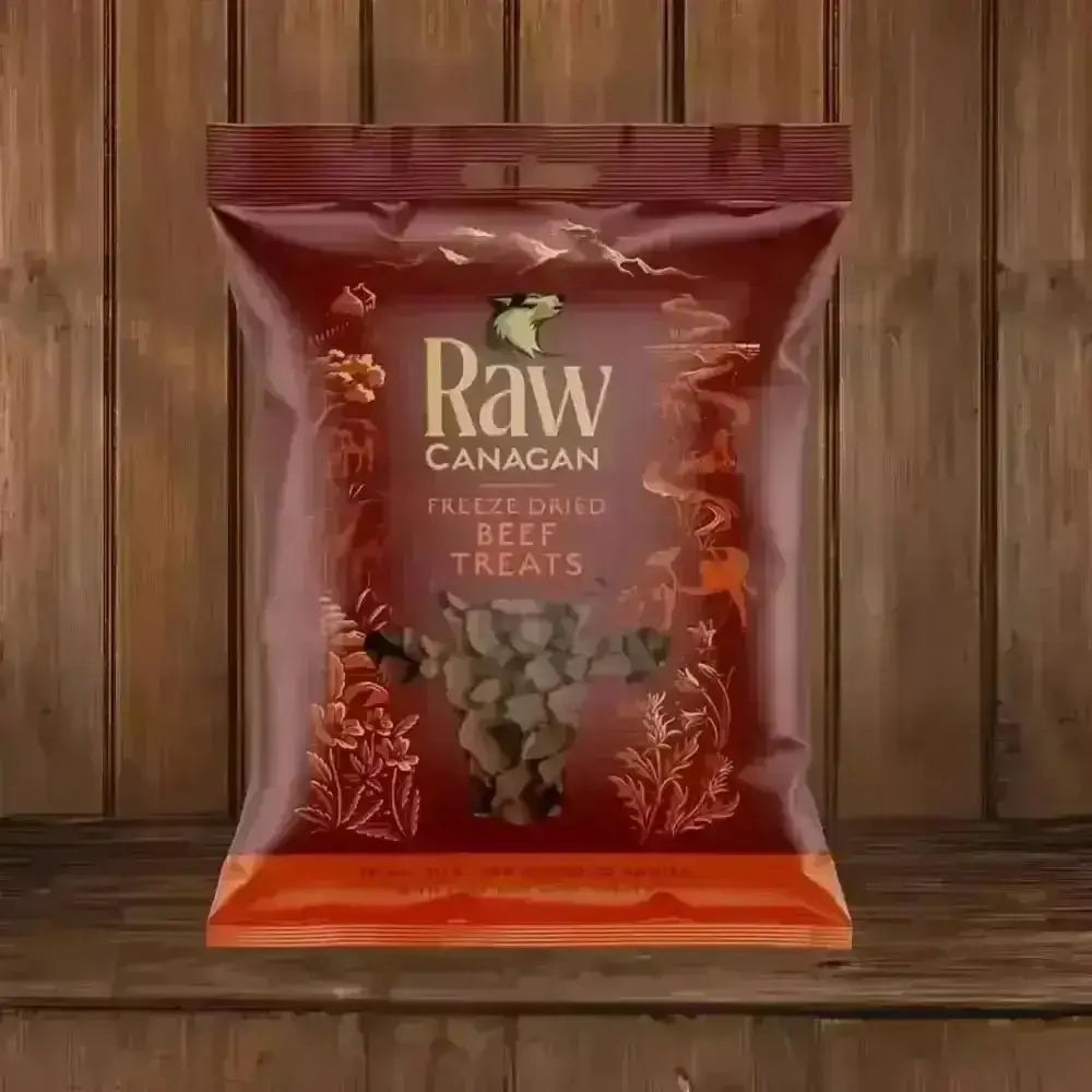 Canagan Raw Freeze Dried Beef Treats 20g Bag, Orange Brown Floral Design