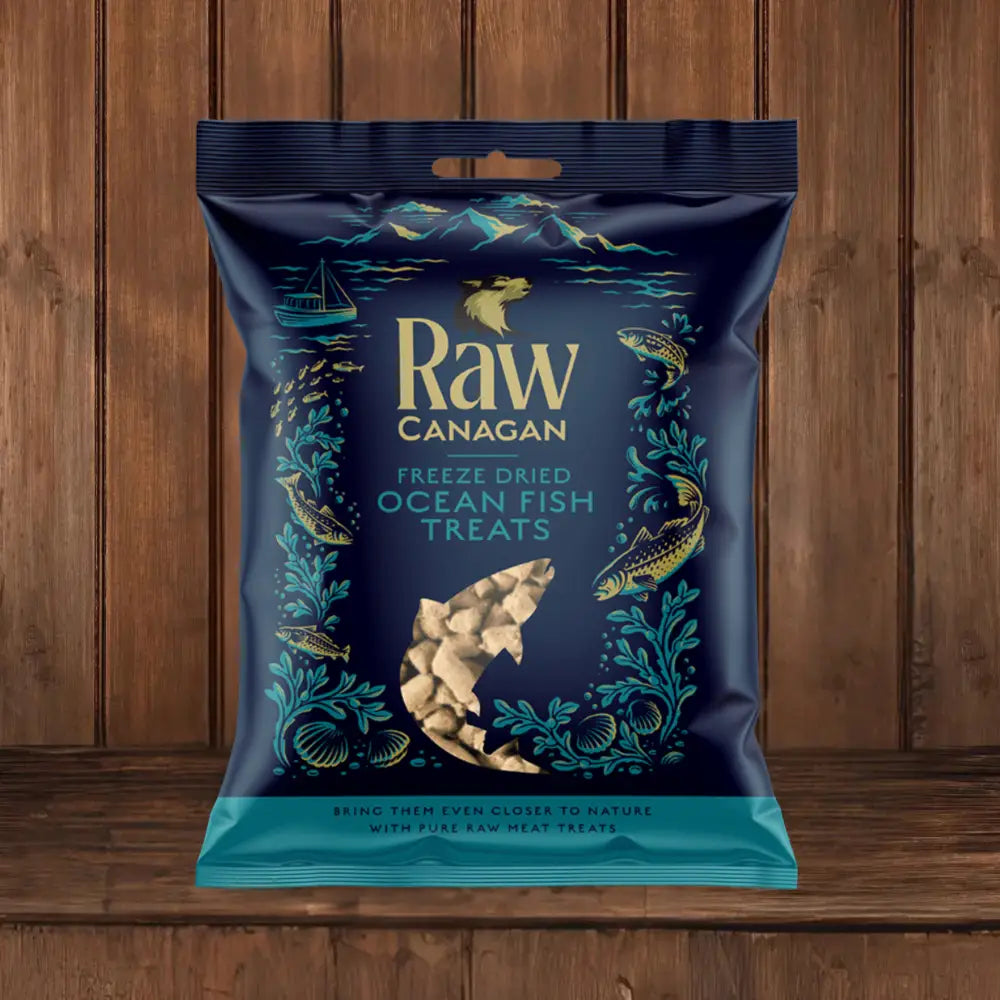 Canagan Raw Freeze Dried Treats - Fish 20g on a brown background