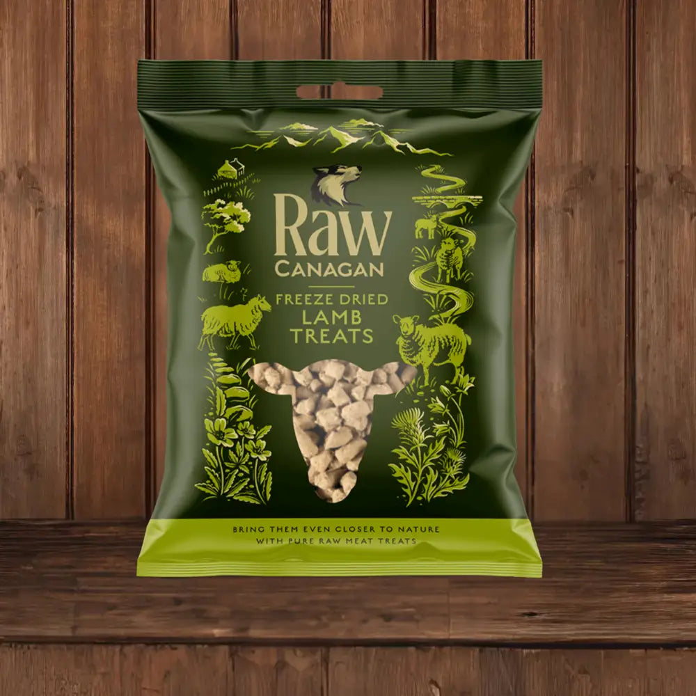 Canagan Freeze Dried Lamb Treats for Dogs on a brown background