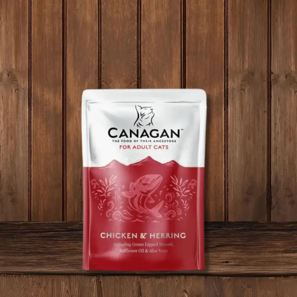 Canagan wet cat food pouch with chicken and herring for nutritious meals