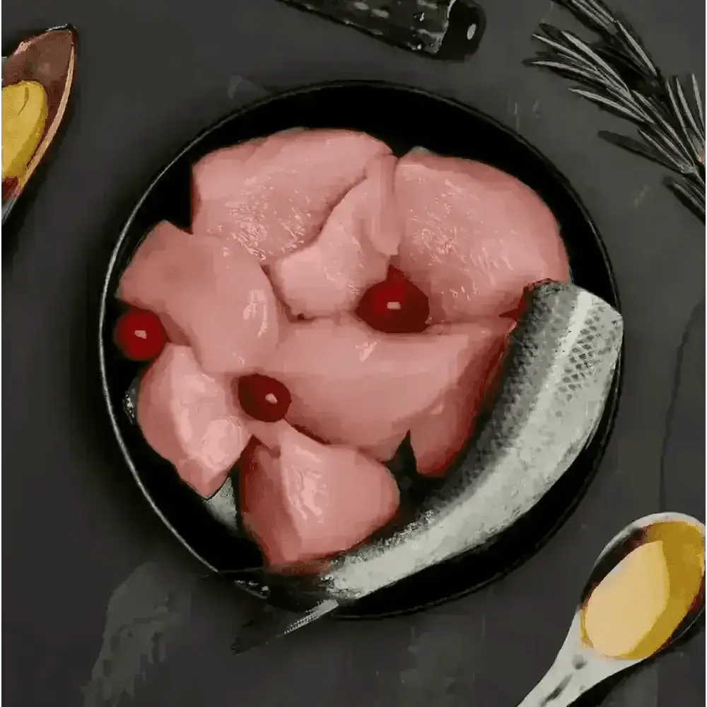 Canagan wet cat food: raw chicken breast, herring fish, cherry tomatoes, rosemary