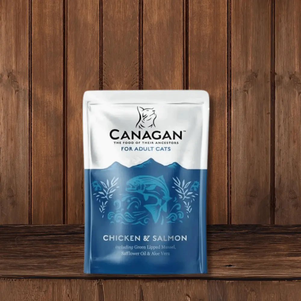 Canagan wet cat food pouch with chicken and salmon for adult cats