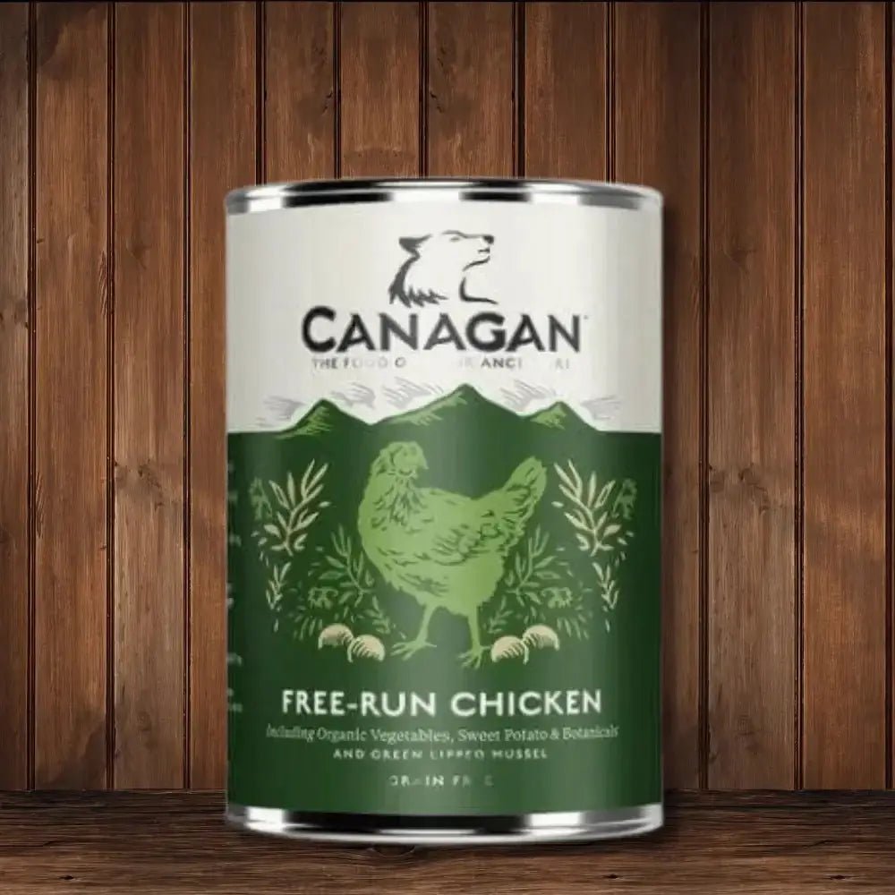 Canagan Wet Dog Food Can with free run chicken in a canister for high-quality dog food