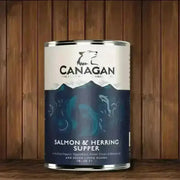 Canagan wet dog food can with freshly prepared salmon and herring supper
