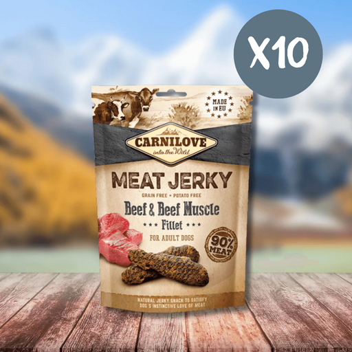 Carnilove Jerky Beef & Beef Muscle Fillet Treats - Box of 10 - Natural Treats For Dogs