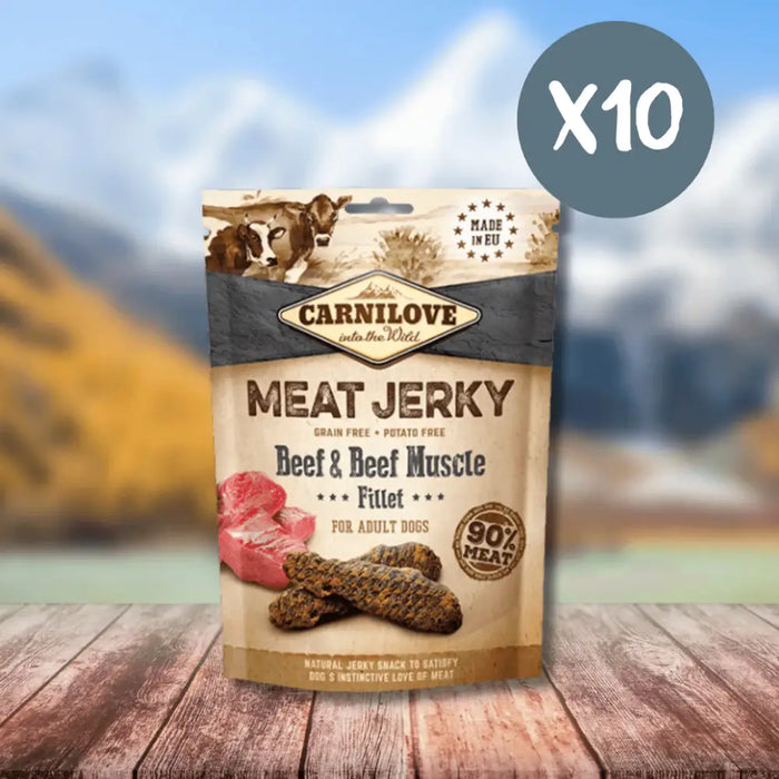 Carnilove Jerky Beef & Beef Muscle Fillet Treats - Box of 10 - Natural Treats For Dogs