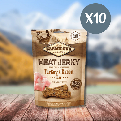 Carnilove Jerky Turkey & Rabbit Bar - Box of 10 - Natural Treats For Dogs