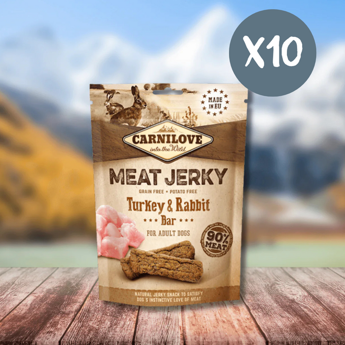 Carnilove Jerky Turkey & Rabbit Bar - Box of 10 - Natural Treats For Dogs